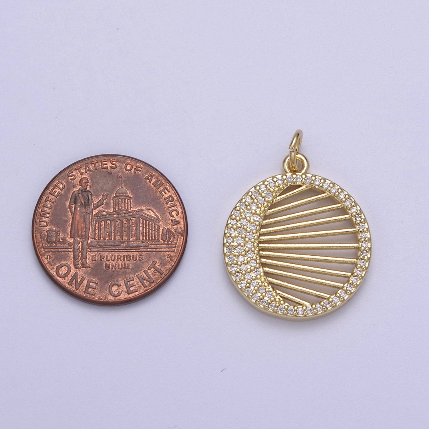 14K Gold Filled Micro Pave Crescent Moon Charm Round Coin Disc Pendant for Statement Necklace N-666 - DLUXCA