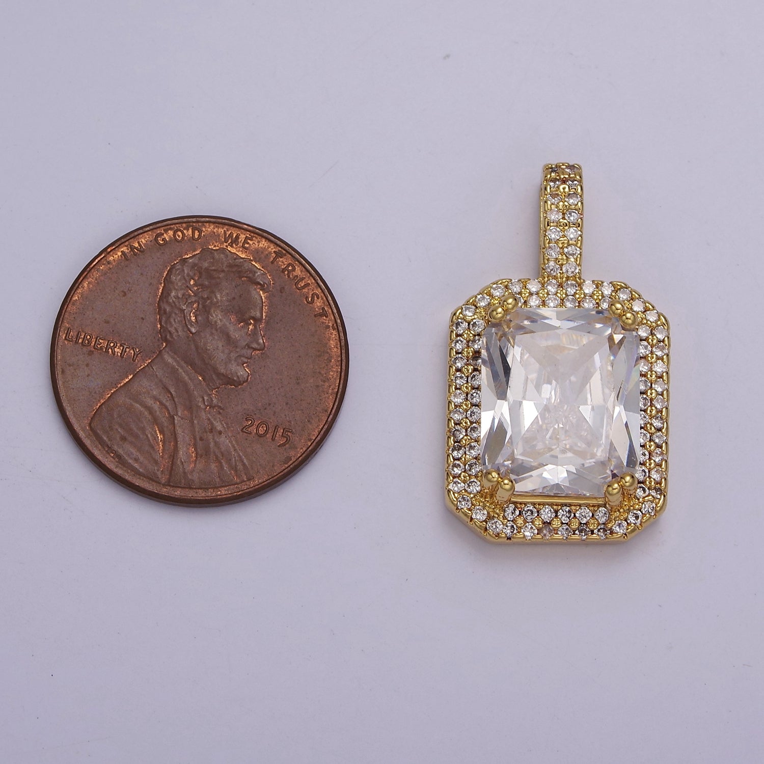 14k Gold Filled Clear Emerald Cut CZ Pendant J-750 - DLUXCA