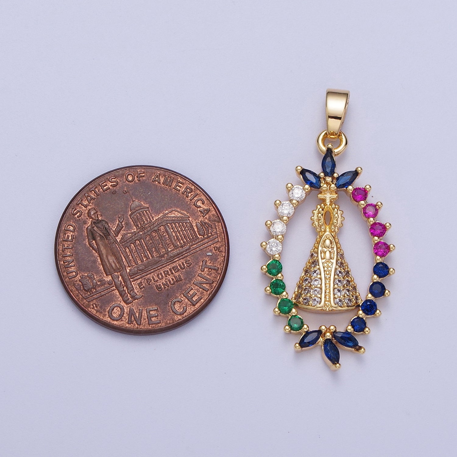 Gold CZ Religious Pope Pendant, 24K Gold Plated Micro Paved Marquise Cut Colorful CZ Religious Cross The Pope Pendant | X-699 - DLUXCA