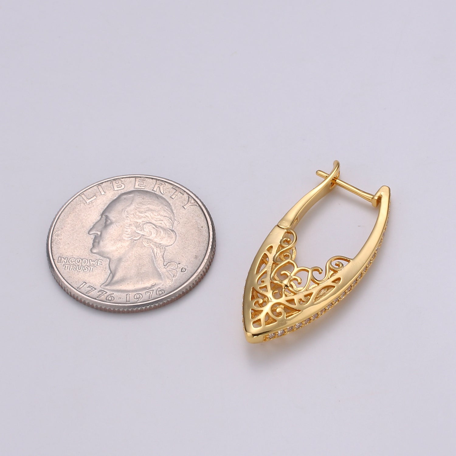 Filigree Classy Design 24K Gold Stud Earring, Gold filled CZ Pave Earring for DIY Earring Craft Supply Jewelry Making, Q321 - DLUXCA