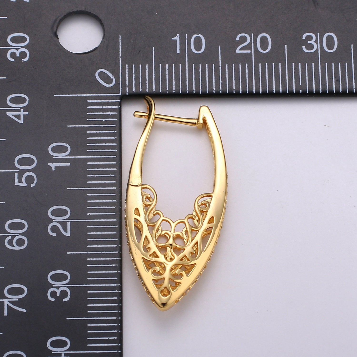 Filigree Classy Design 24K Gold Stud Earring, Gold filled CZ Pave Earring for DIY Earring Craft Supply Jewelry Making, Q321 - DLUXCA