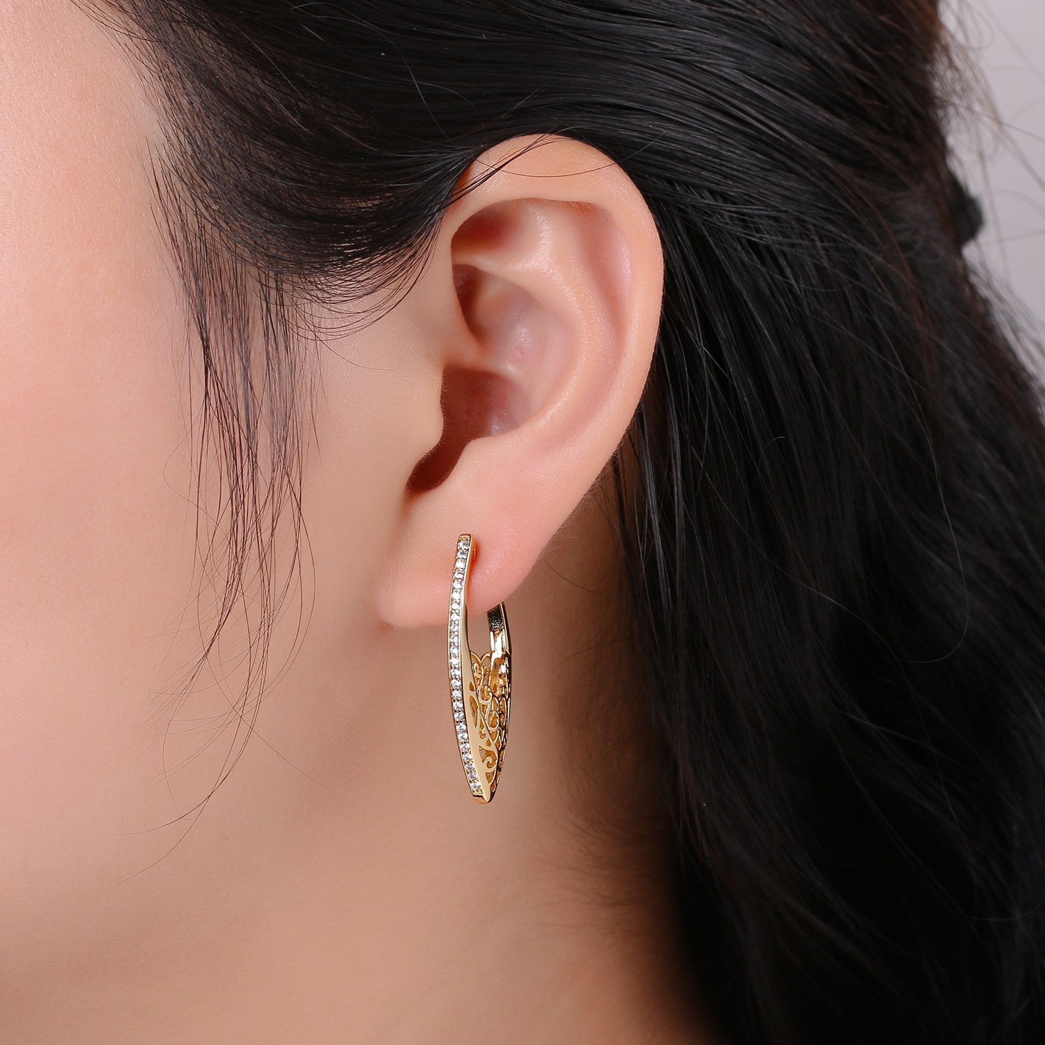 Filigree Classy Design 24K Gold Stud Earring, Gold filled CZ Pave Earring for DIY Earring Craft Supply Jewelry Making, Q321 - DLUXCA