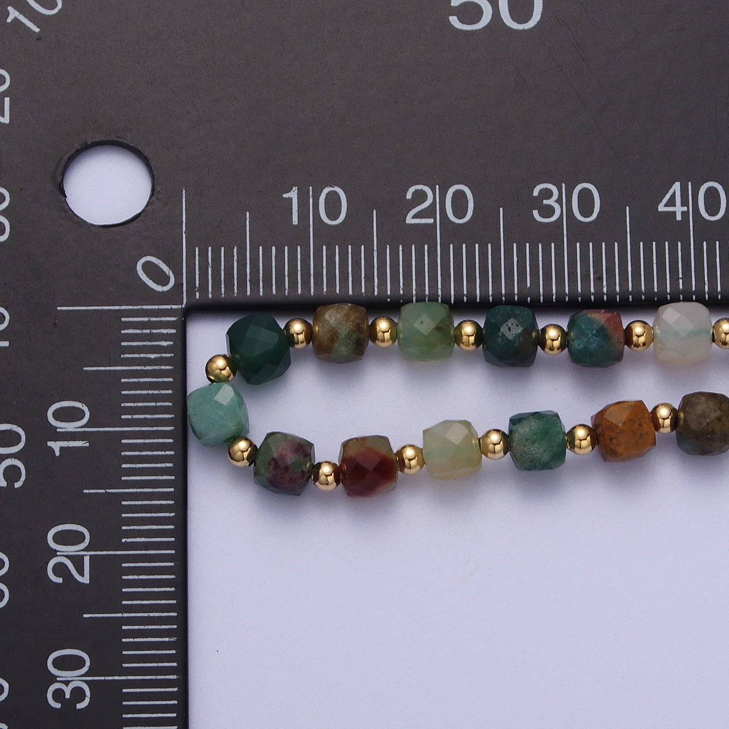 15.5 Inch Natural Moss Agate Multifaceted Cube Gemstone w. Gold Bead Choker Necklace | WA-1423 - DLUXCA