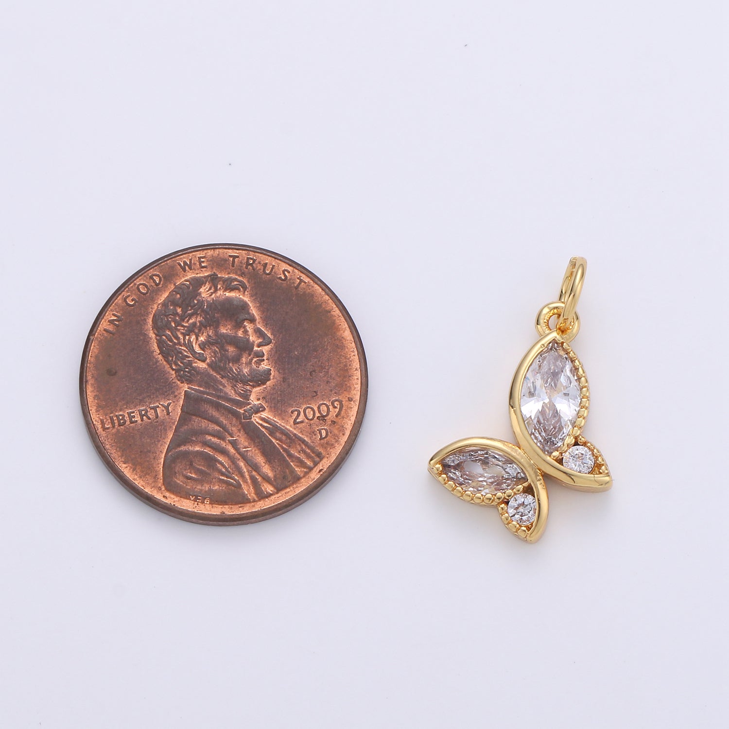 Dainty Gold Crystal Butterfly Charm - D268 - DLUXCA