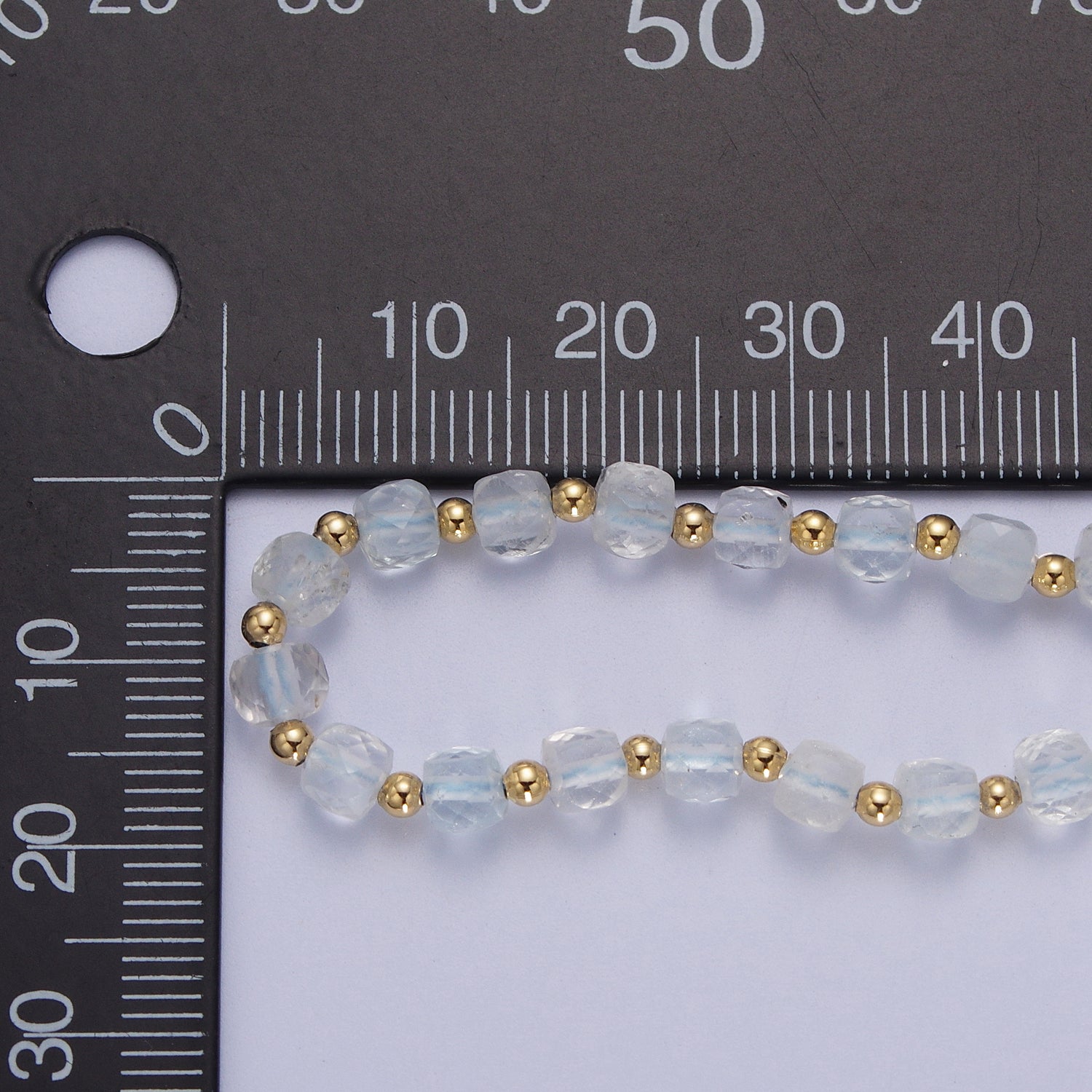 16 Inch Natural Light Blue Aquamarine Multi Faceted Cube Gemstone w. Gold Bead Choker Necklace | WA-1447 - DLUXCA