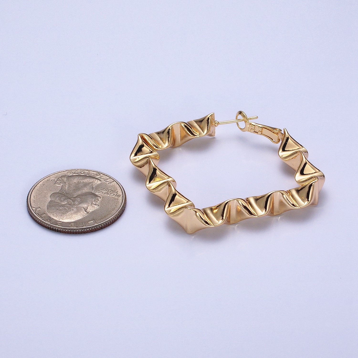 Gold Wavy Rhombus Hoops Lever Back Hoops Statement Gold Hoops 16K Gold Filled Earring 41mm AD996 AD997 - DLUXCA