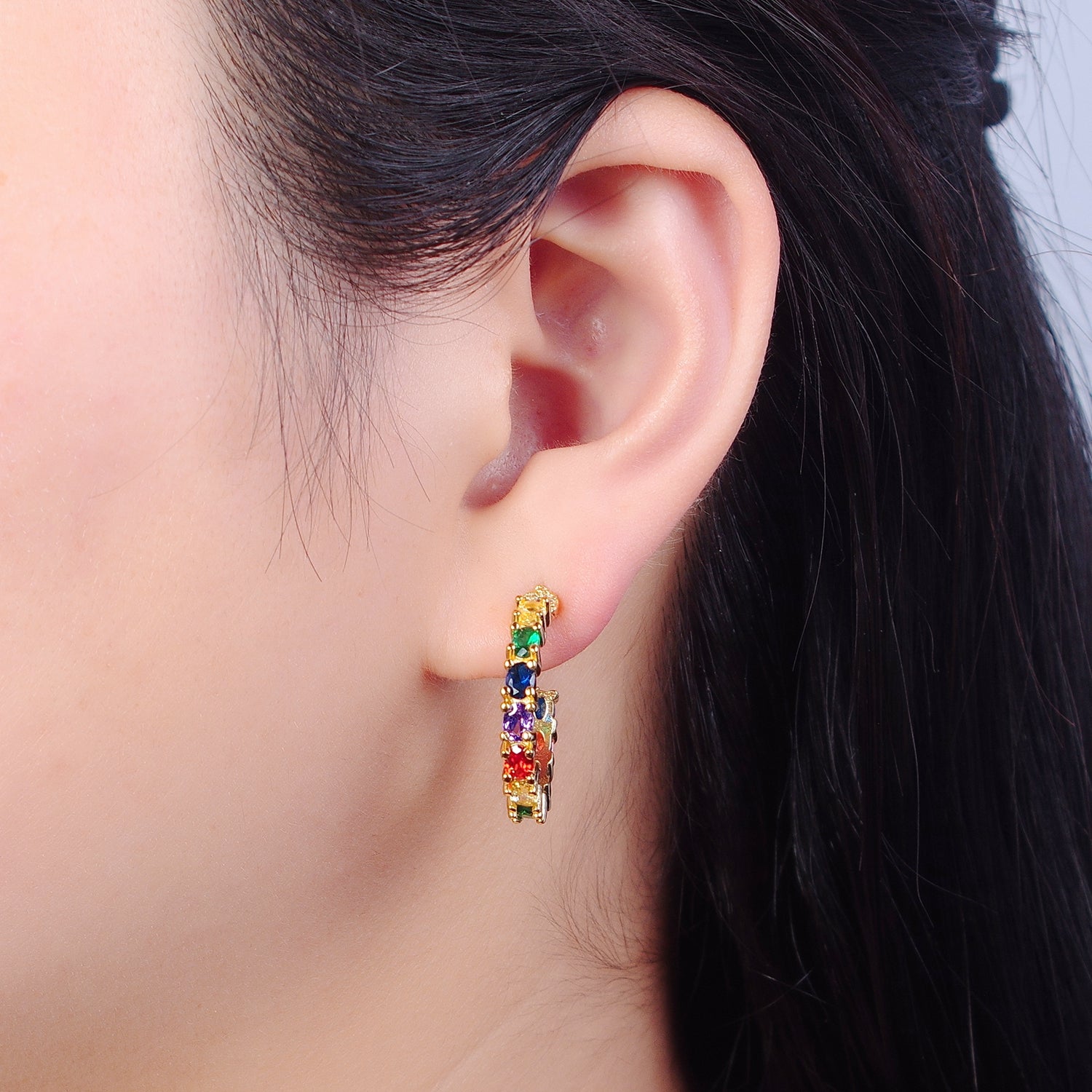 Multi Color Pave Hoop Earring t-419 - DLUXCA