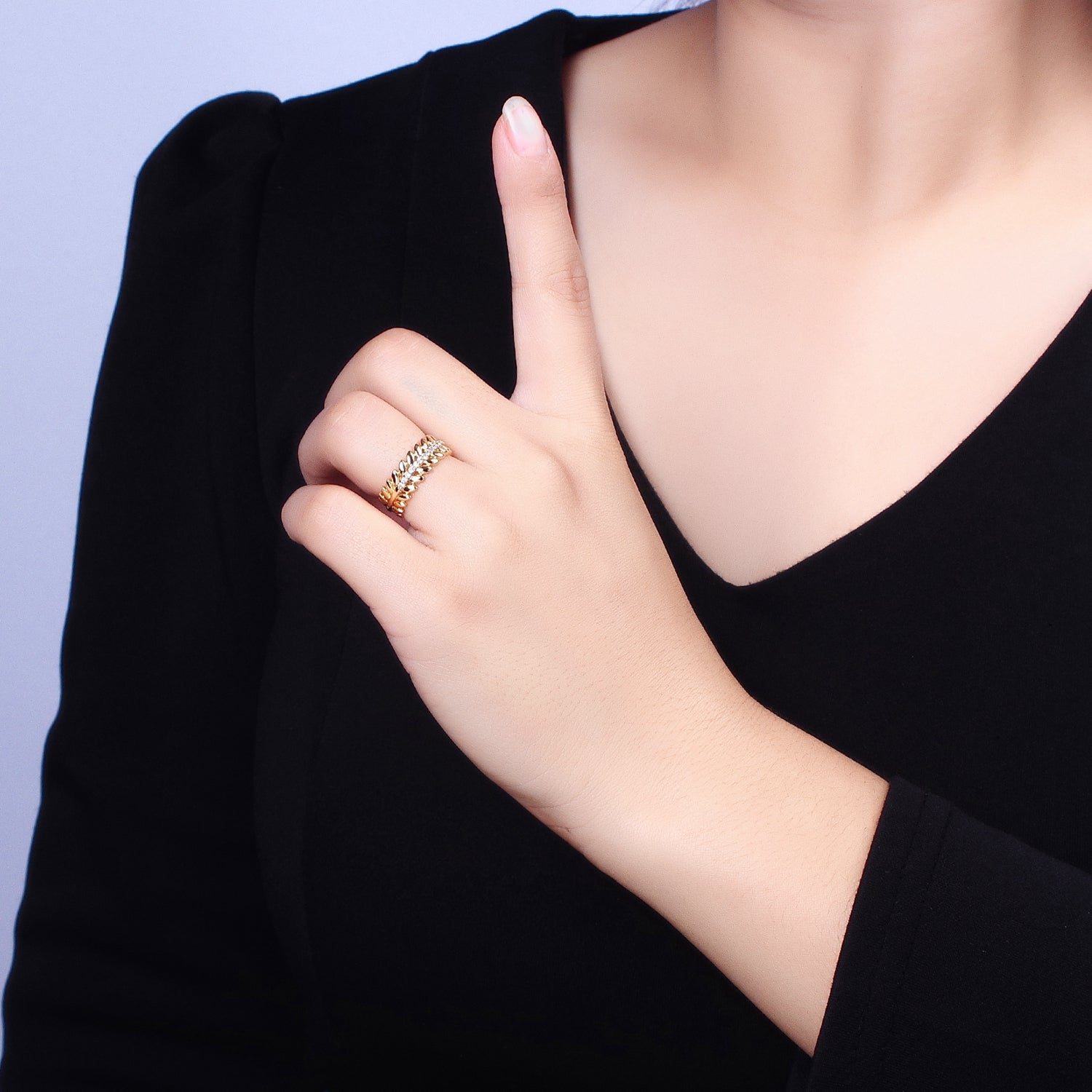 16K Gold Filled Paddy Wheat Band Statement Ring in Gold & Silver | AA1151 AA1409 - DLUXCA