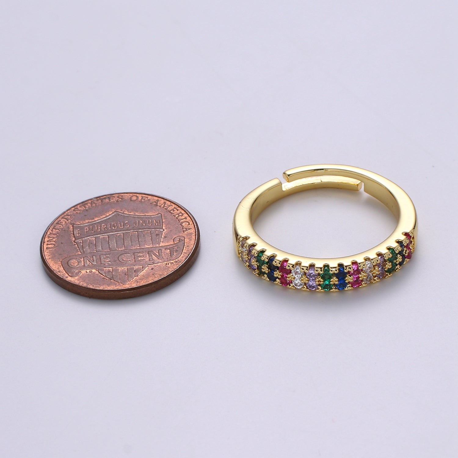 Dainty Gold rainbow ring Eternity Ring, Rainbow Band CZ Eternity Ring, Stack Ring, Layering Ring, Everyday Ring, CZ Adjustablering - DLUXCA