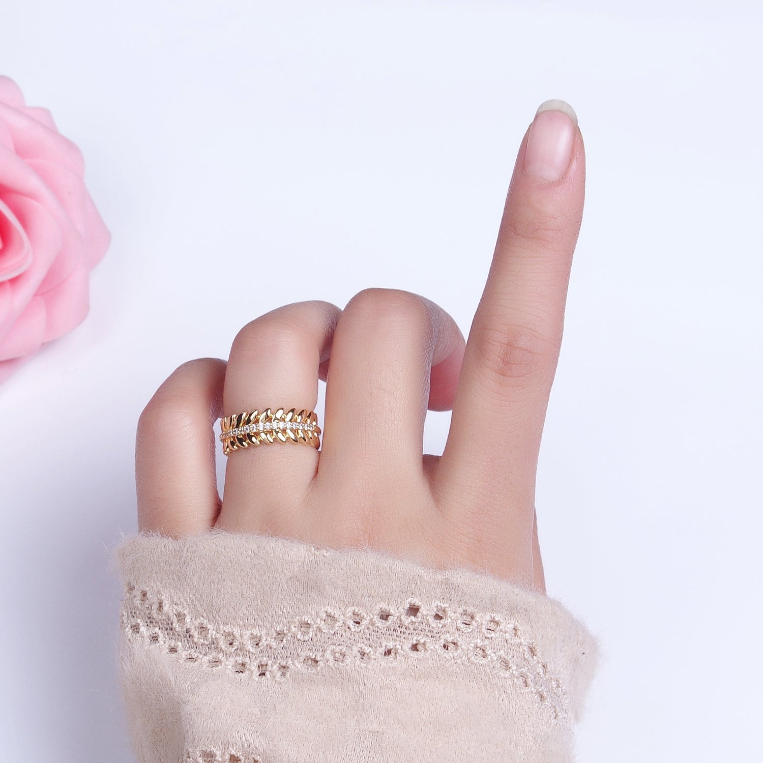 16K Gold Filled Paddy Wheat Band Statement Ring in Gold & Silver | AA1151 AA1409 - DLUXCA