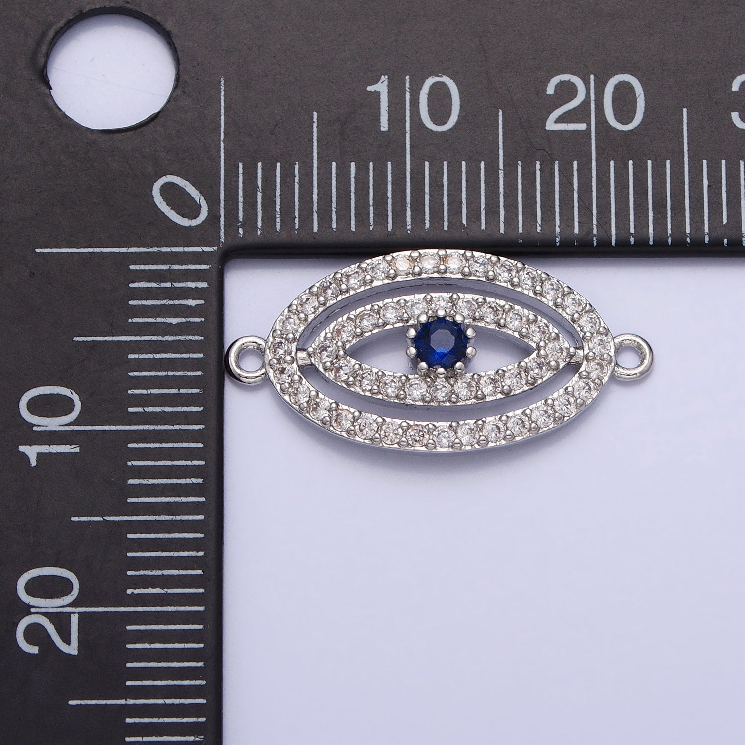 Gold, Silver Blue-Eyed Evil Eye Oval Micro Paved CZ Link Connector | AA991 AA992 - DLUXCA