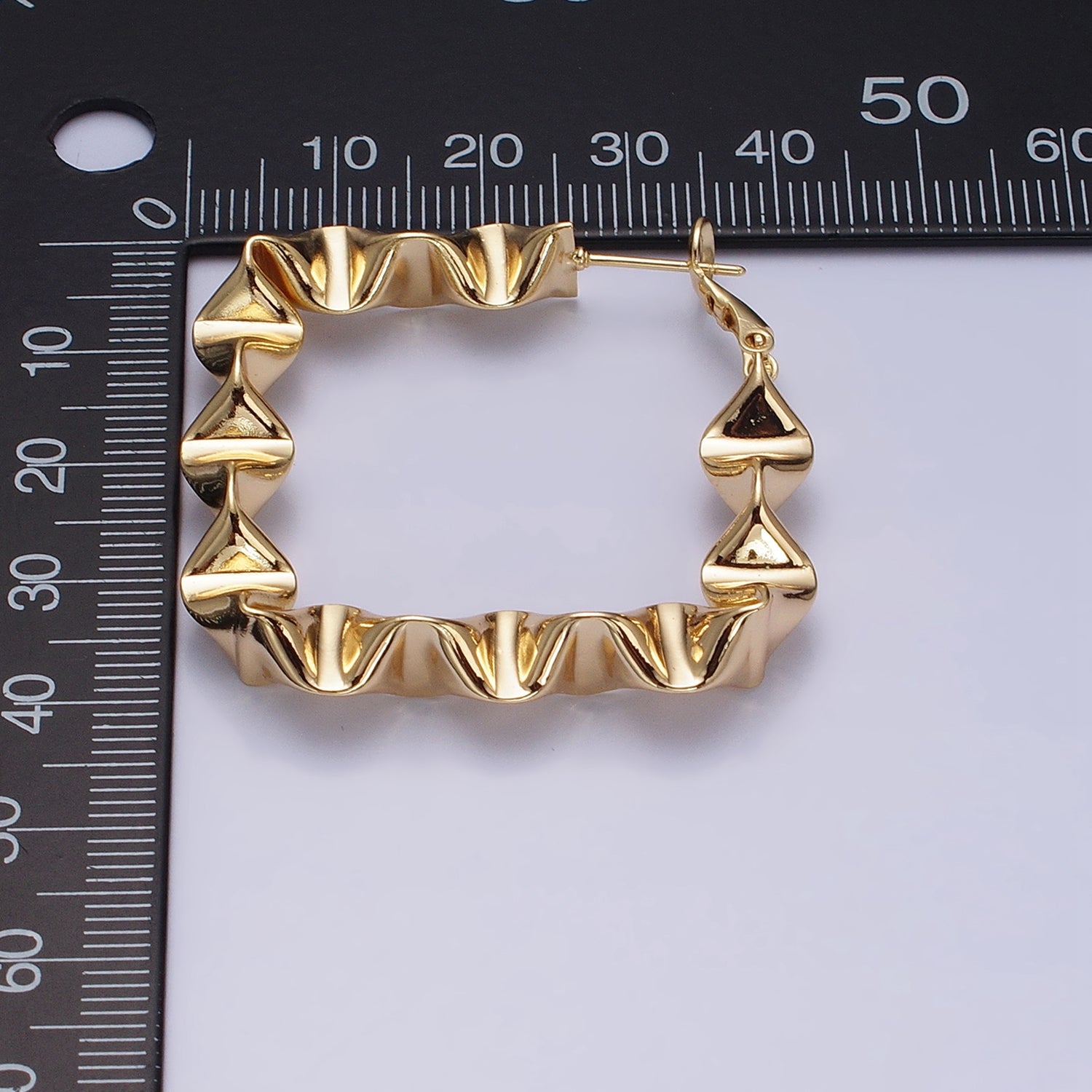Gold Wavy Rhombus Hoops Lever Back Hoops Statement Gold Hoops 16K Gold Filled Earring 41mm AD996 AD997 - DLUXCA