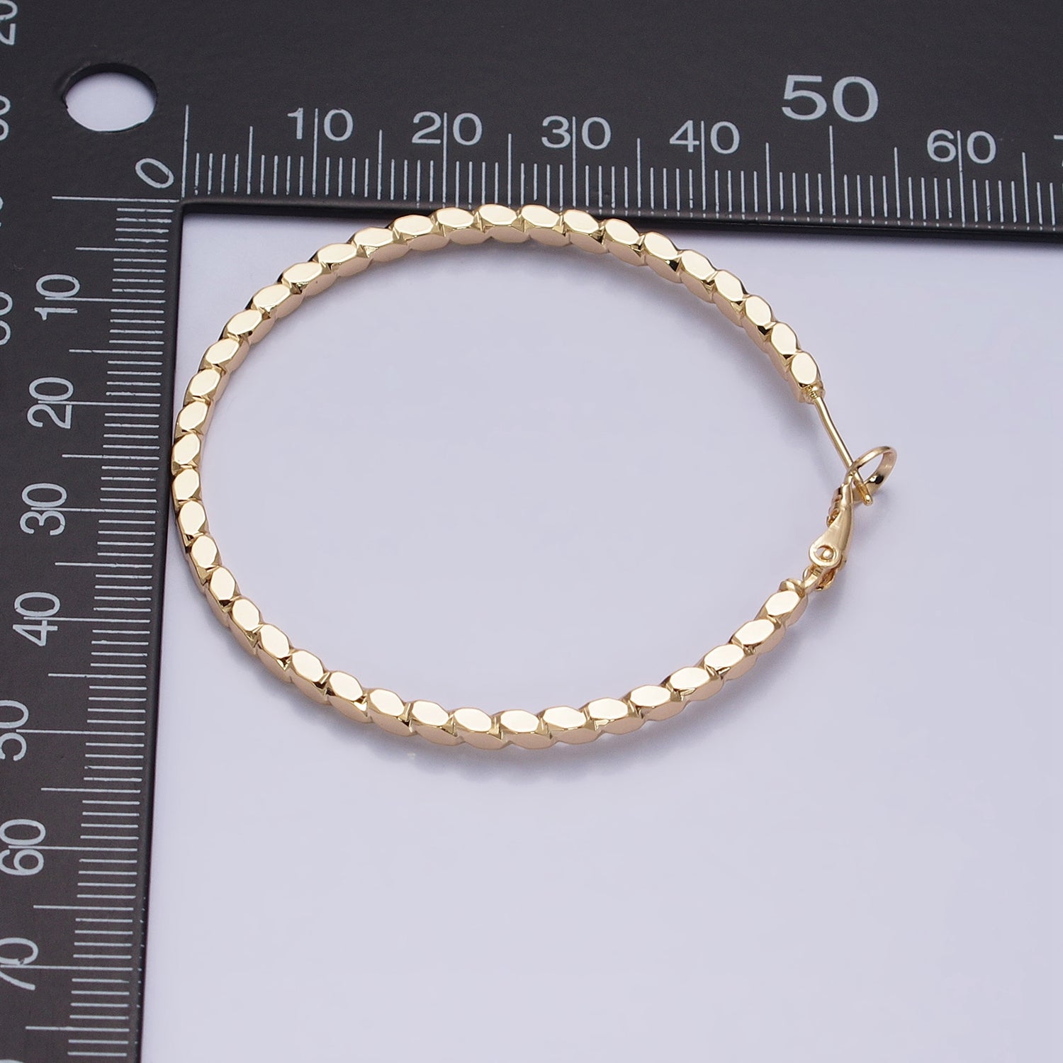 16K Gold Filled Oval Textured Geometric 50mm Hinge Hoop Earrings in Gold & Silver | AB1435 AB1436 - DLUXCA