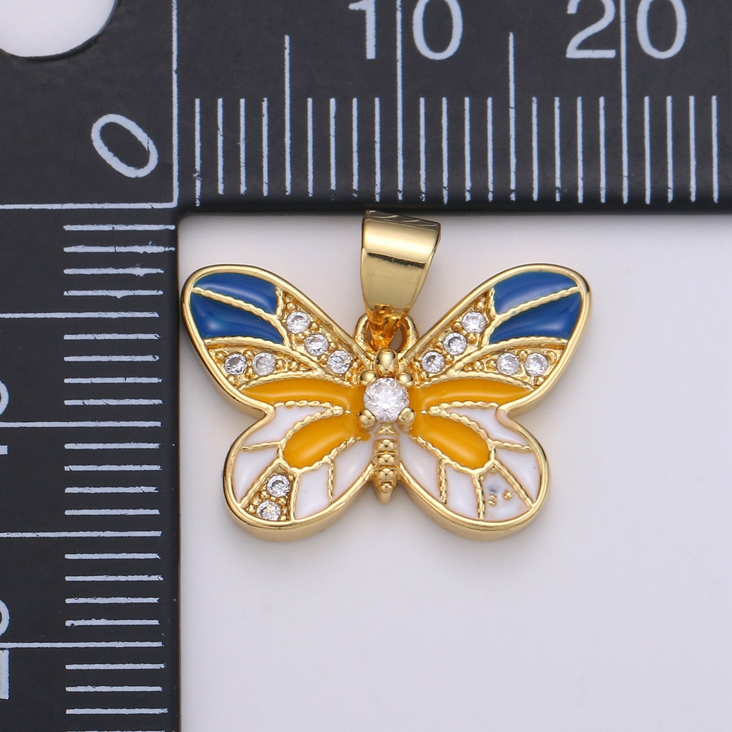 1pc 18x15mm Wholesale Gold Plated Blue and Orange Butterfly Pendant with Rhinestones, Pendant for Necklace Bracelet Anklet Making - DLUXCA