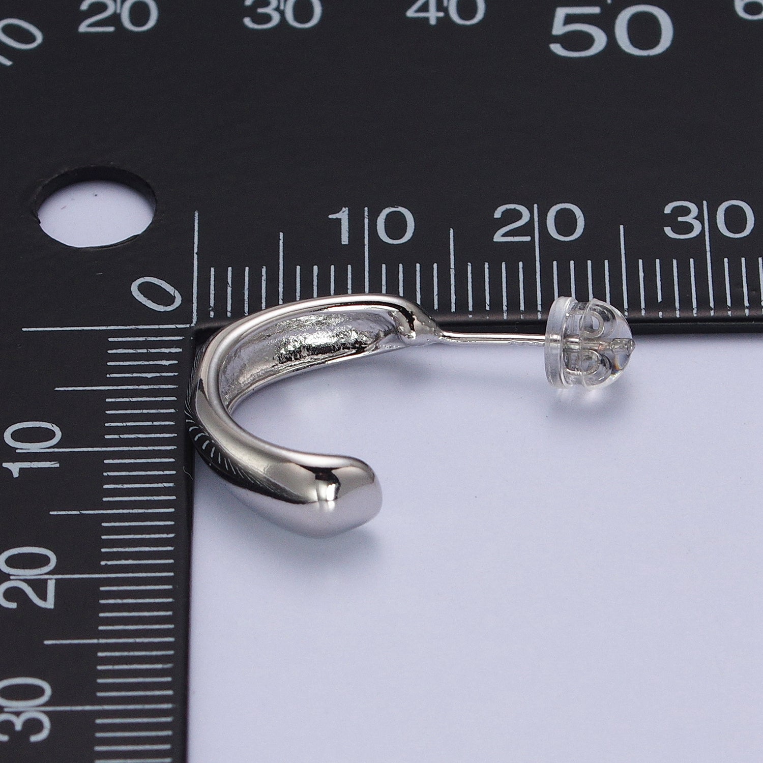 Mini Geometric Curved 17mm C-Shaped Silver Hoop Earrings | AB211 - DLUXCA