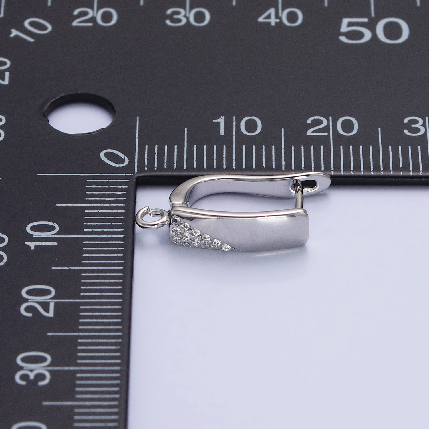 Silver Triangle Micro Paved Long Bar Open Loop English Lock Earrings Supply | Z199 - DLUXCA