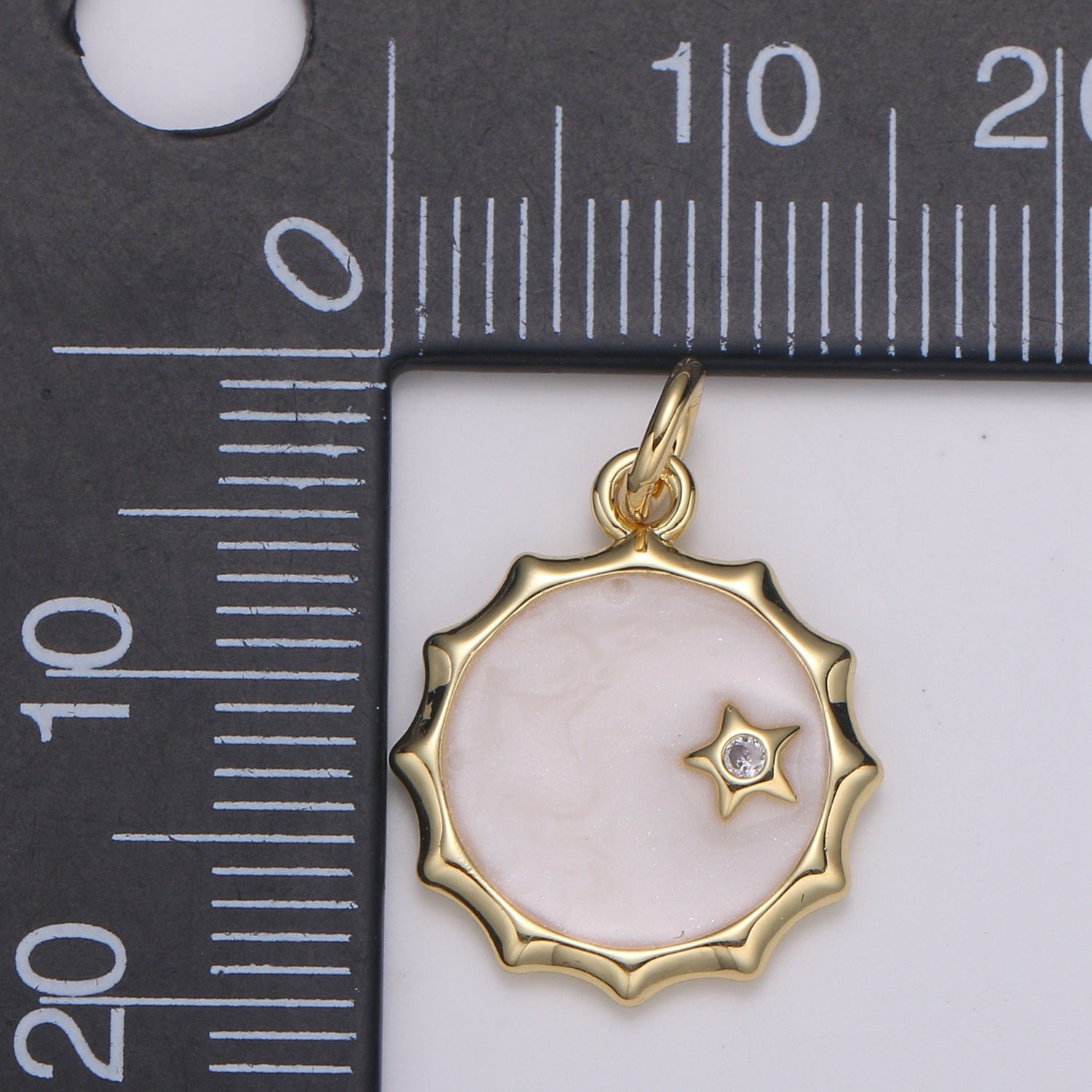 1Pc Gold White Enamel Moon and Solitaire Star CZ Charms, Cubic Arion charm in Round Disc Charm Medallion for Necklace, E-188 - DLUXCA