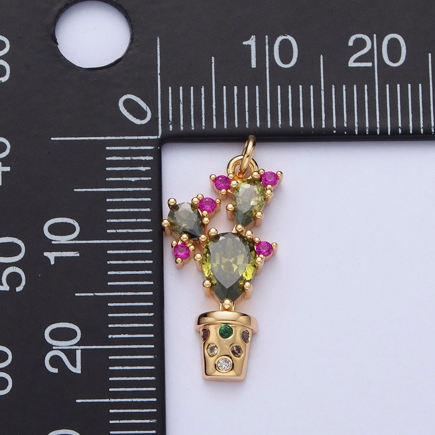 16K Gold Filled Cactus Lovers Charm, Gold Plants Cute Dainty Cactus Cubic Zirconia Crystal For Earring Bracelet Necklace Jewelry Making G193 - DLUXCA