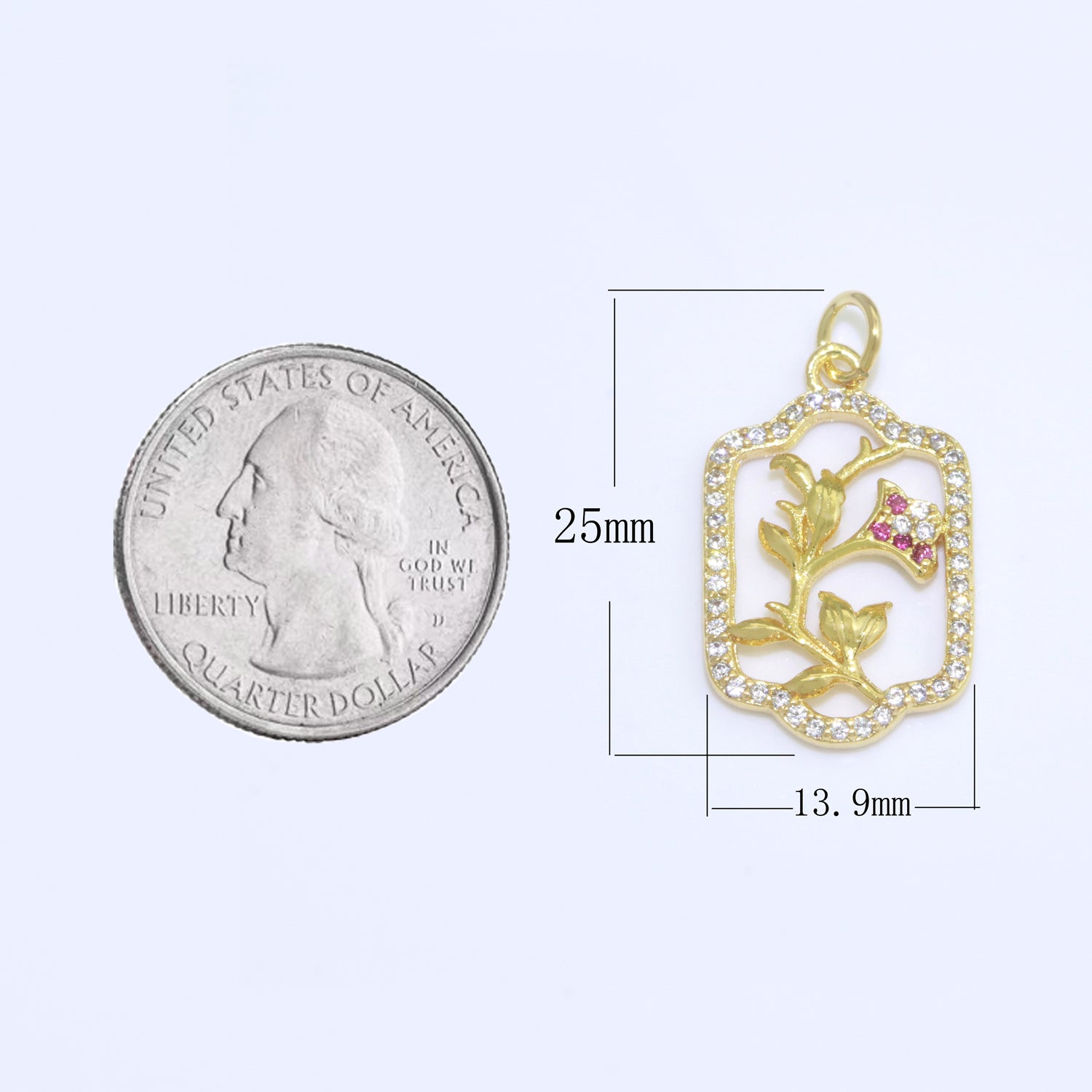 Dainty Gold Floral Vines Garden Charm Micro Pave Wild Flower pendant - DLUXCA