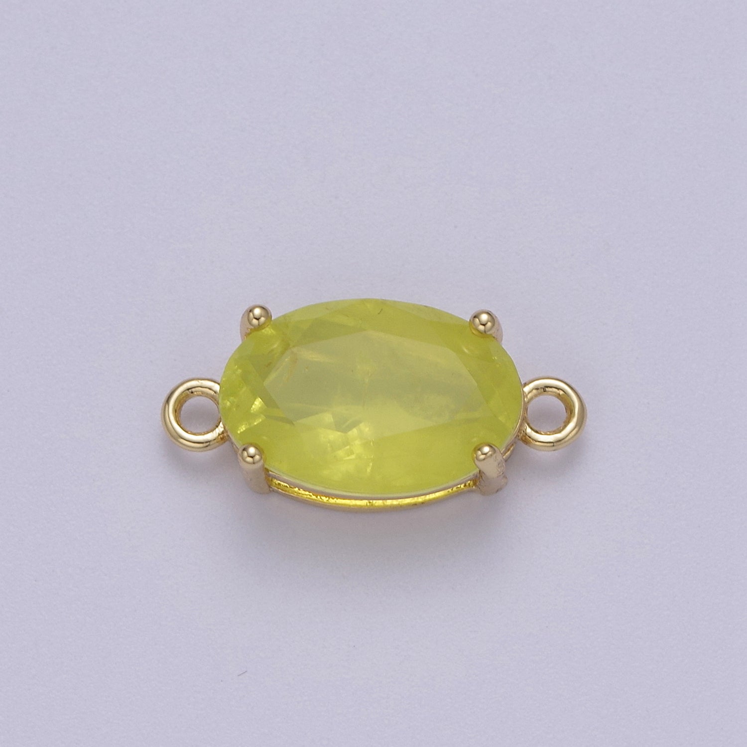 Oval Solitaire CZ Birthstone Charm Connector Geometric Diamond Cut Dainty Cubic Zirconia Connector for Necklace Earring Supply W-504 - DLUXCA