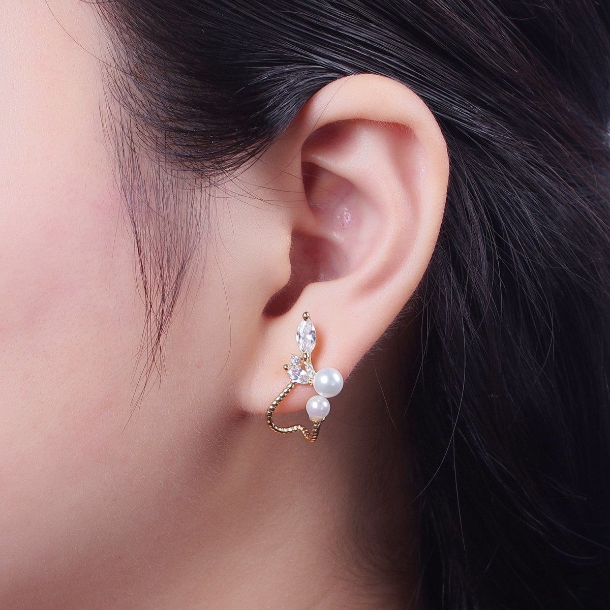 Abstract Marquise Stud Earring With Pearl for Fashion Jewelry P-251 - DLUXCA