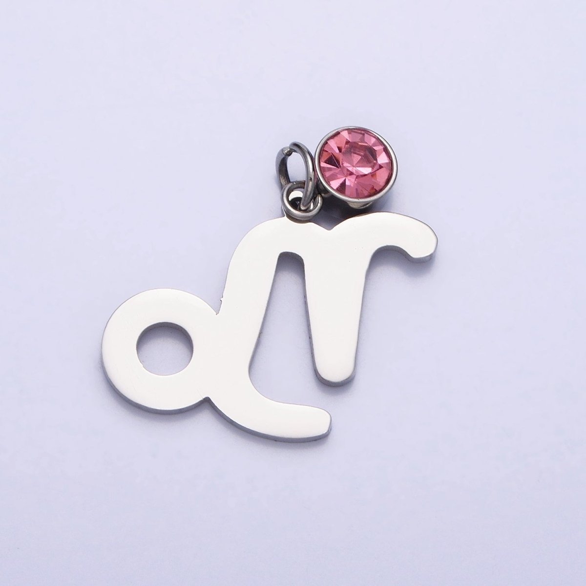 Add on Charm Stainless Steel Zodiac Astrological Signs Birthstone CZ Month Personalized Charm in Silver | AD407 - AD418 - DLUXCA