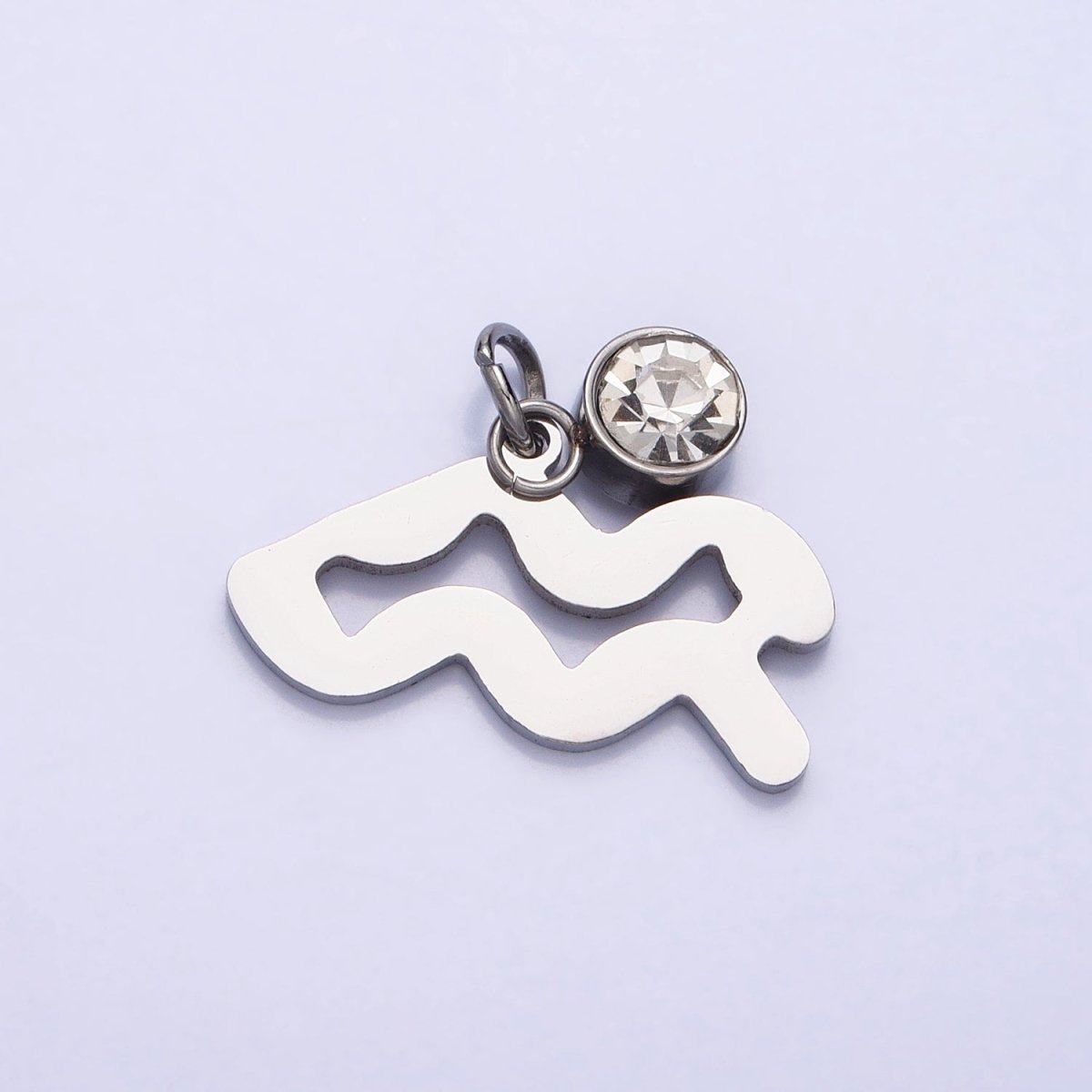 Add on Charm Stainless Steel Zodiac Astrological Signs Birthstone CZ Month Personalized Charm in Silver | AD407 - AD418 - DLUXCA
