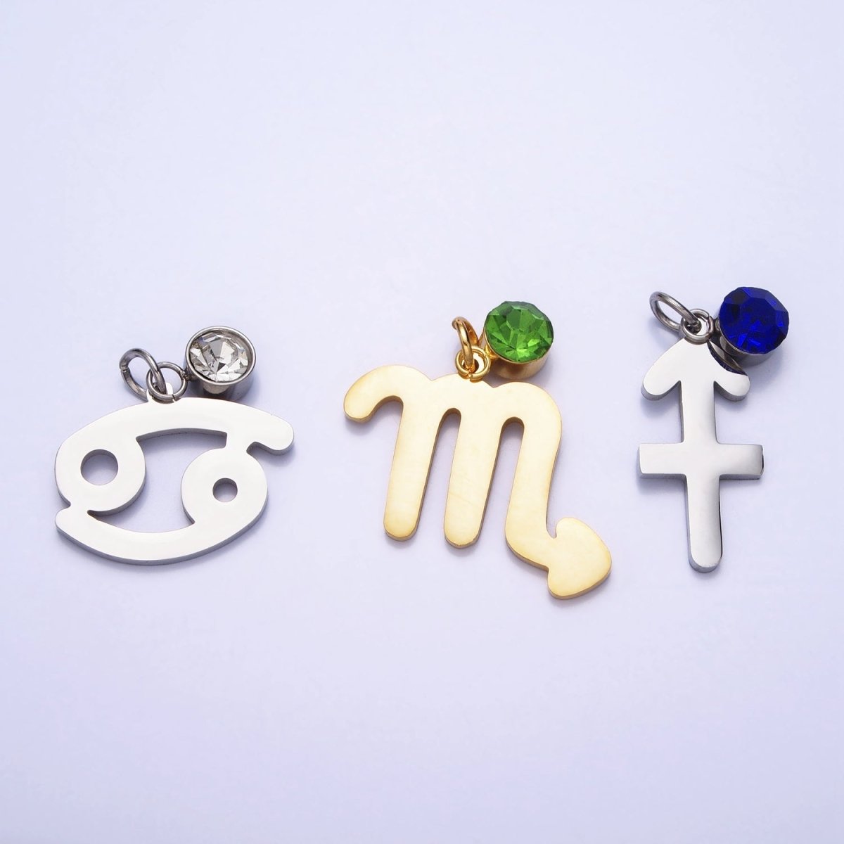 Add on Charm Stainless Steel Zodiac Astrological Signs Birthstone CZ Month Personalized Charm in Silver | AD407 - AD418 - DLUXCA