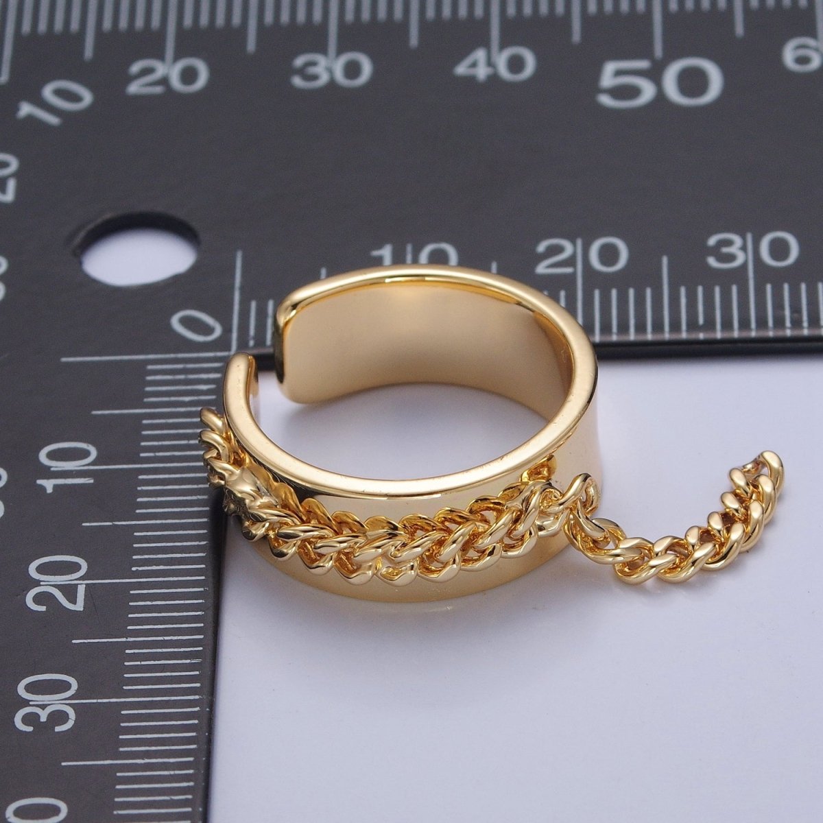 Adjustable Chain Ring - Gold Open Band Ring - Midi Stacking Ring - Punk Chain Ring O-2191 O-2192 - DLUXCA