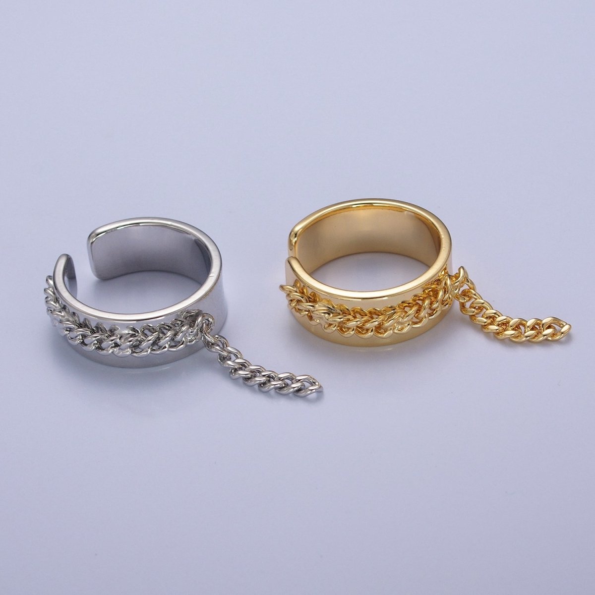 Adjustable Chain Ring - Gold Open Band Ring - Midi Stacking Ring - Punk Chain Ring O-2191 O-2192 - DLUXCA