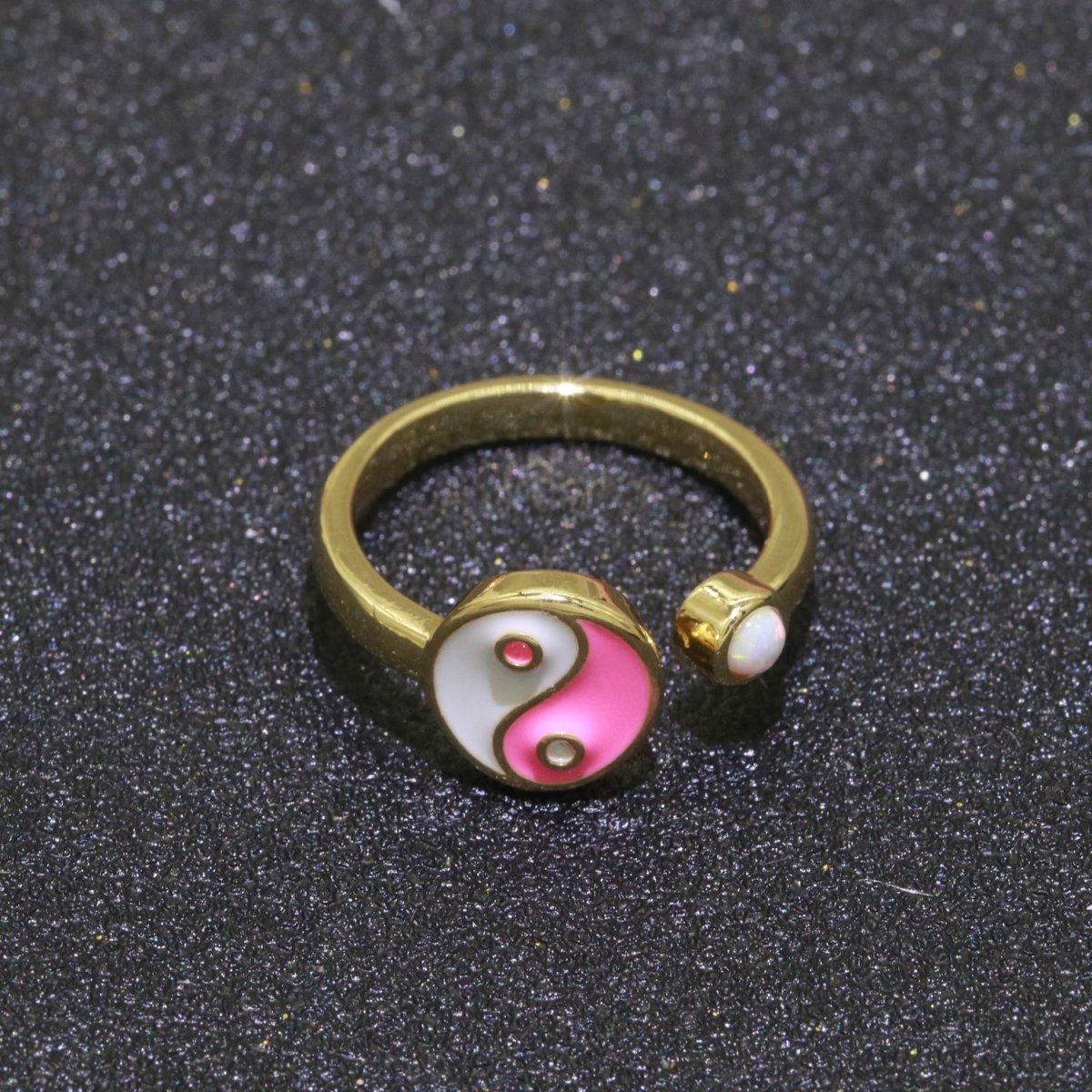 Adjustable Colorful Yin Yang Ring Dainty Gold Enamel Y2K Ring Neon Color Black White Blue Pink Purple Ring Open Adjustable S-076 ~ S-084 - DLUXCA