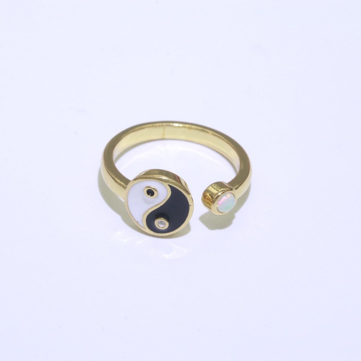 Adjustable Colorful Yin Yang Ring Dainty Gold Enamel Y2K Ring Neon Color Black White Blue Pink Purple Ring Open Adjustable S-076 ~ S-084 - DLUXCA