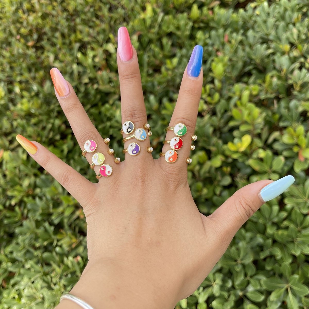 Adjustable Colorful Yin Yang Ring Dainty Gold Enamel Y2K Ring Neon Color Black White Blue Pink Purple Ring Open Adjustable S-076 ~ S-084 - DLUXCA