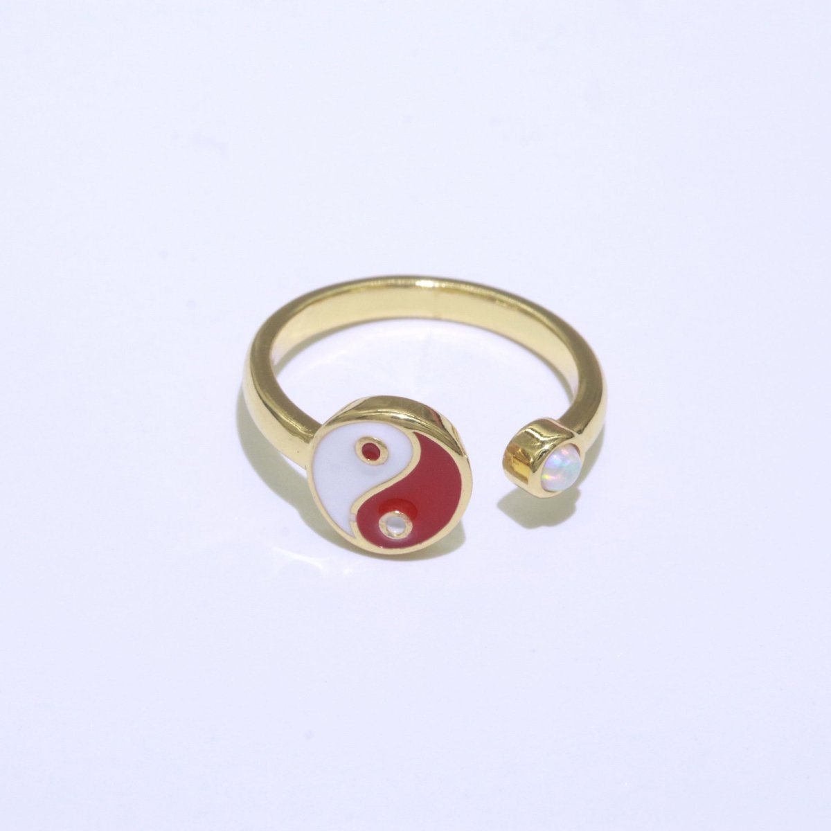 Adjustable Colorful Yin Yang Ring Dainty Gold Enamel Y2K Ring Neon Color Black White Blue Pink Purple Ring Open Adjustable S-076 ~ S-084 - DLUXCA