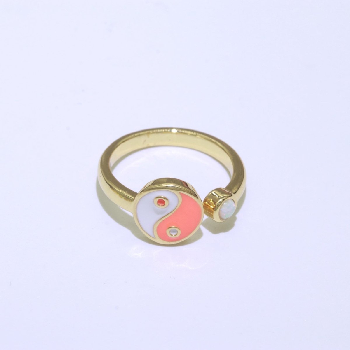 Adjustable Colorful Yin Yang Ring Dainty Gold Enamel Y2K Ring Neon Color Black White Blue Pink Purple Ring Open Adjustable S-076 ~ S-084 - DLUXCA