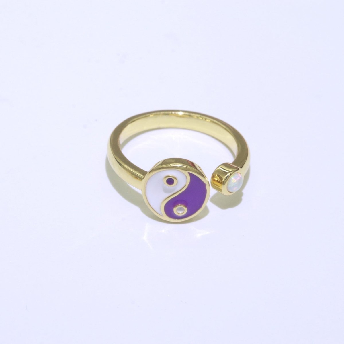 Adjustable Colorful Yin Yang Ring Dainty Gold Enamel Y2K Ring Neon Color Black White Blue Pink Purple Ring Open Adjustable S-076 ~ S-084 - DLUXCA