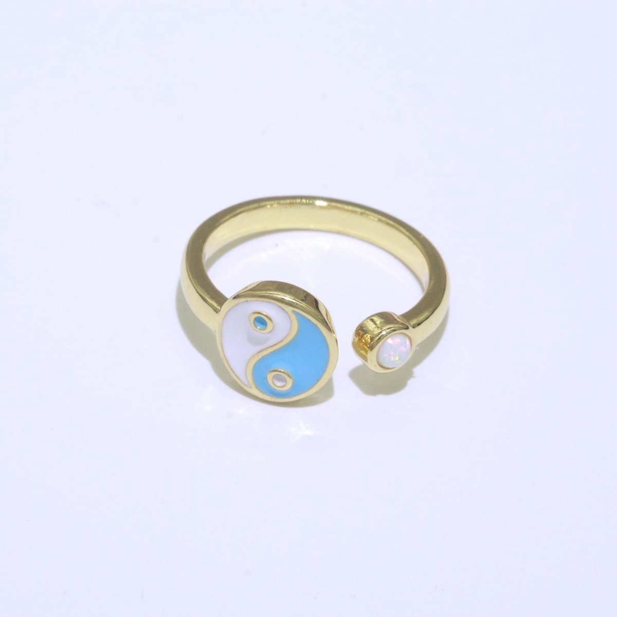 Adjustable Colorful Yin Yang Ring Dainty Gold Enamel Y2K Ring Neon Color Black White Blue Pink Purple Ring Open Adjustable S-076 ~ S-084 - DLUXCA