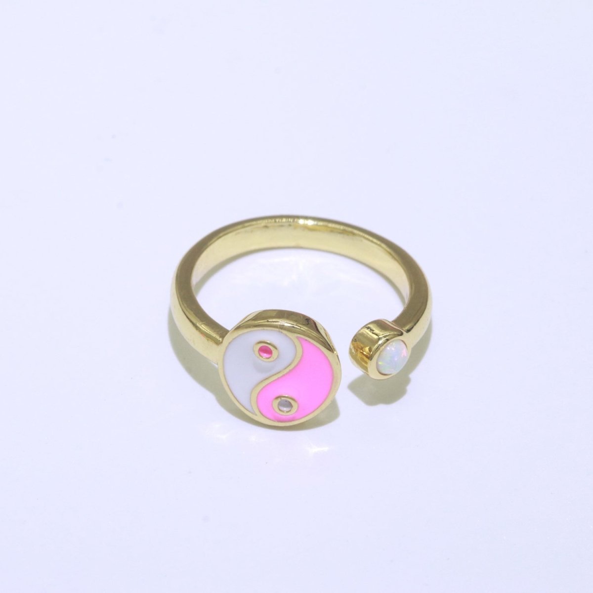 Adjustable Colorful Yin Yang Ring Dainty Gold Enamel Y2K Ring Neon Color Black White Blue Pink Purple Ring Open Adjustable S-076 ~ S-084 - DLUXCA