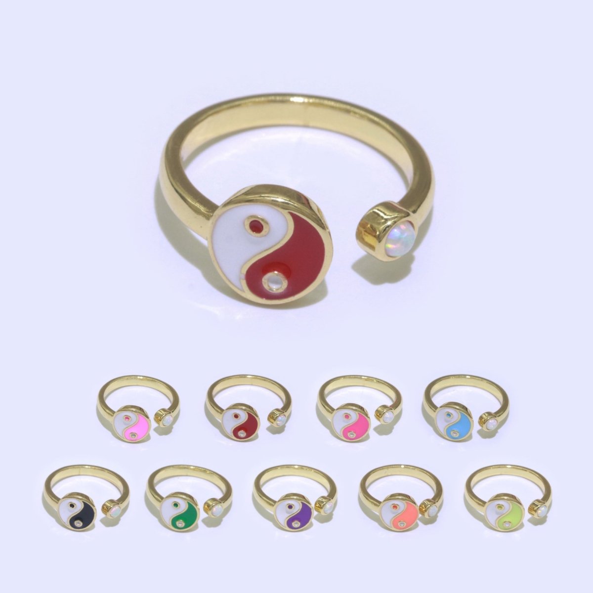 Adjustable Colorful Yin Yang Ring Dainty Gold Enamel Y2K Ring Neon Color Black White Blue Pink Purple Ring Open Adjustable S-076 ~ S-084 - DLUXCA