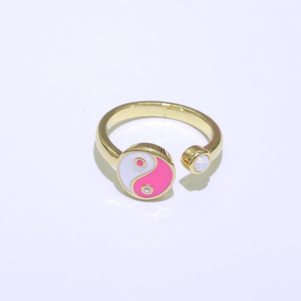 Adjustable Colorful Yin Yang Ring Dainty Gold Enamel Y2K Ring Neon Color Black White Blue Pink Purple Ring Open Adjustable S-076 ~ S-084 - DLUXCA
