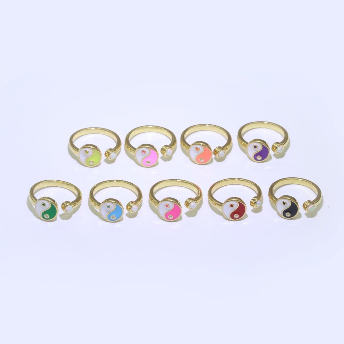 Adjustable Colorful Yin Yang Ring Dainty Gold Enamel Y2K Ring Neon Color Black White Blue Pink Purple Ring Open Adjustable S-076 ~ S-084 - DLUXCA