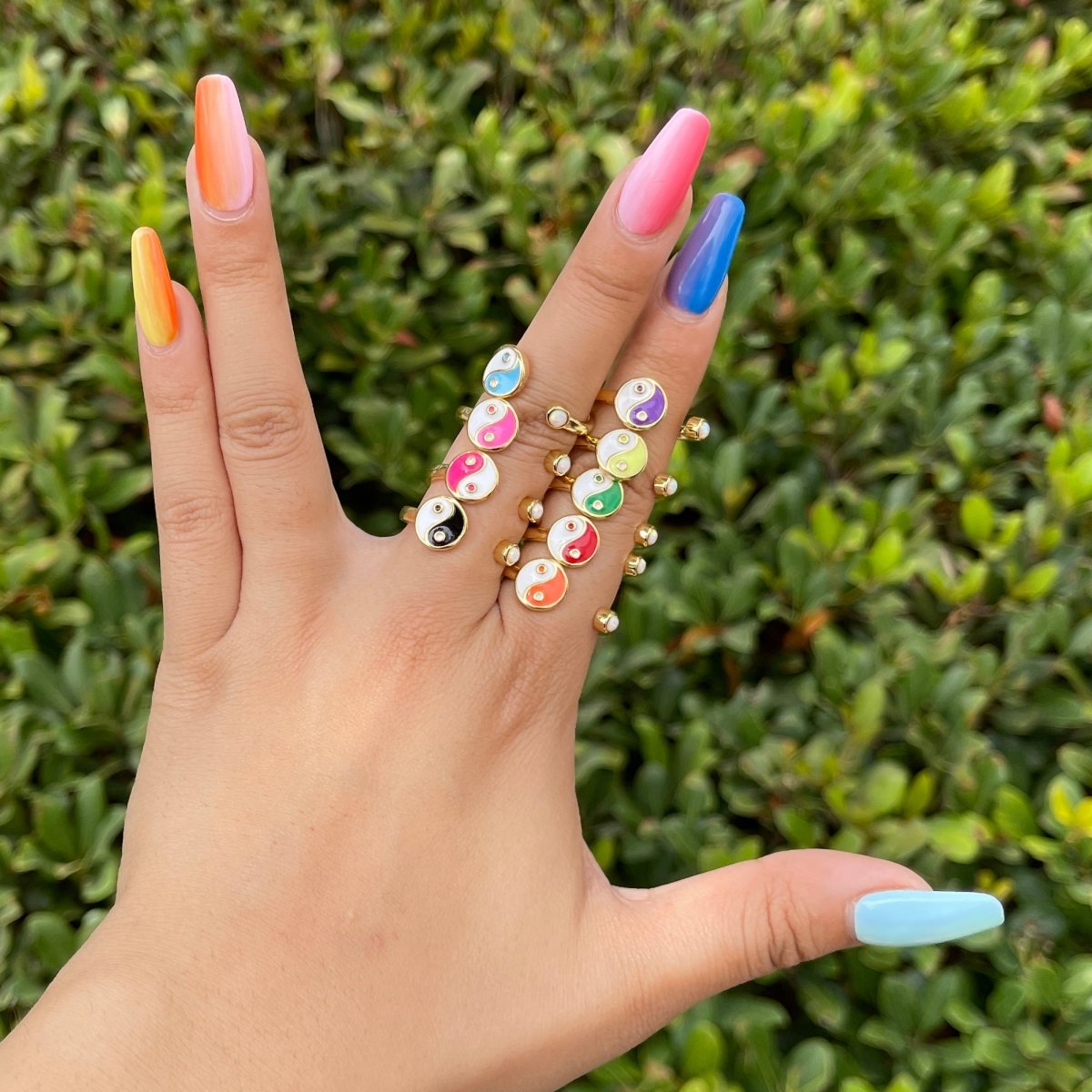 Adjustable Colorful Yin Yang Ring Dainty Gold Enamel Y2K Ring Neon Color Black White Blue Pink Purple Ring Open Adjustable S-076 ~ S-084 - DLUXCA