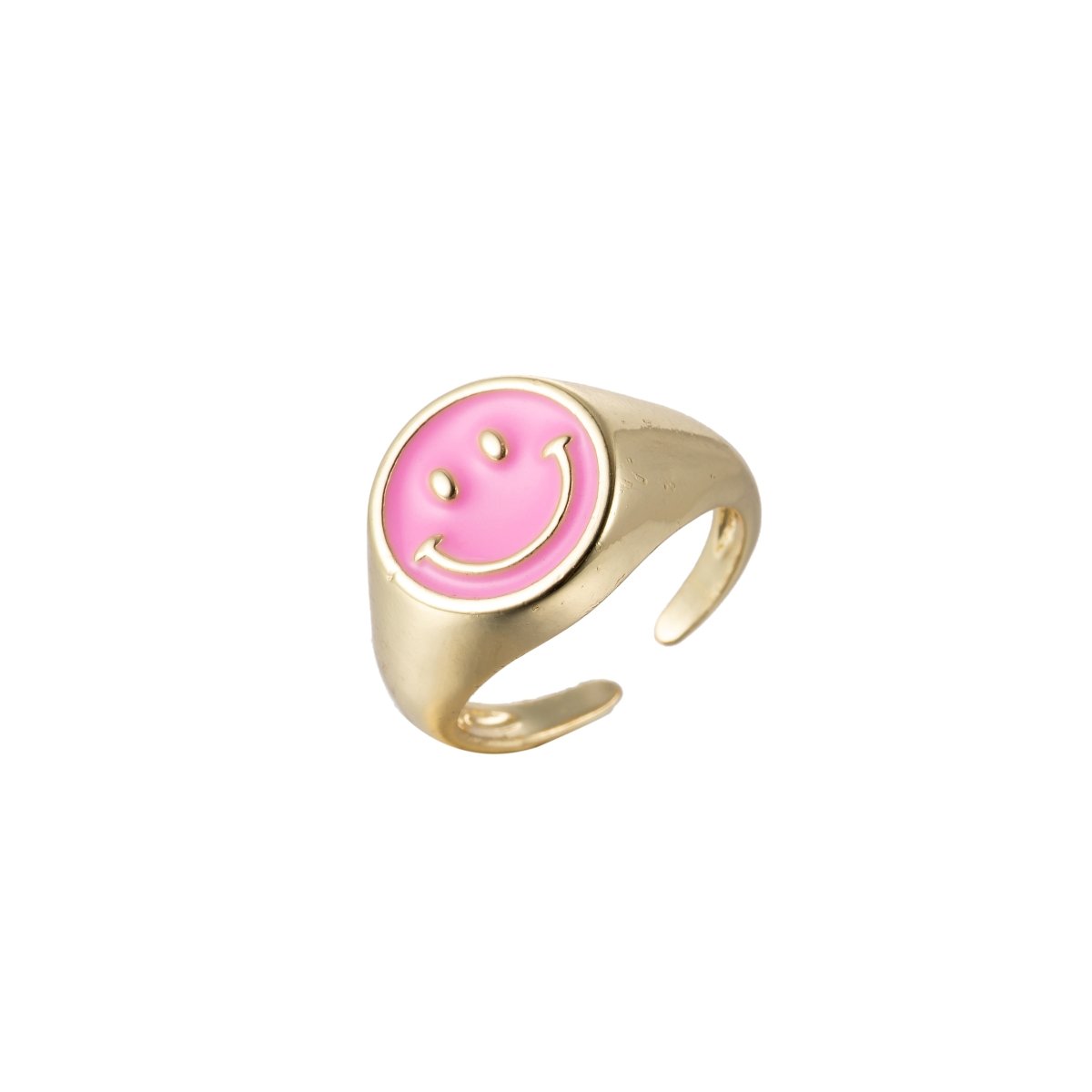 Adjustable Gold Smiley Face Ring, Colorful Enamel Happy Face Signet Ring y2k Jewelry O-881~O-885 O-887~O-891 - DLUXCA