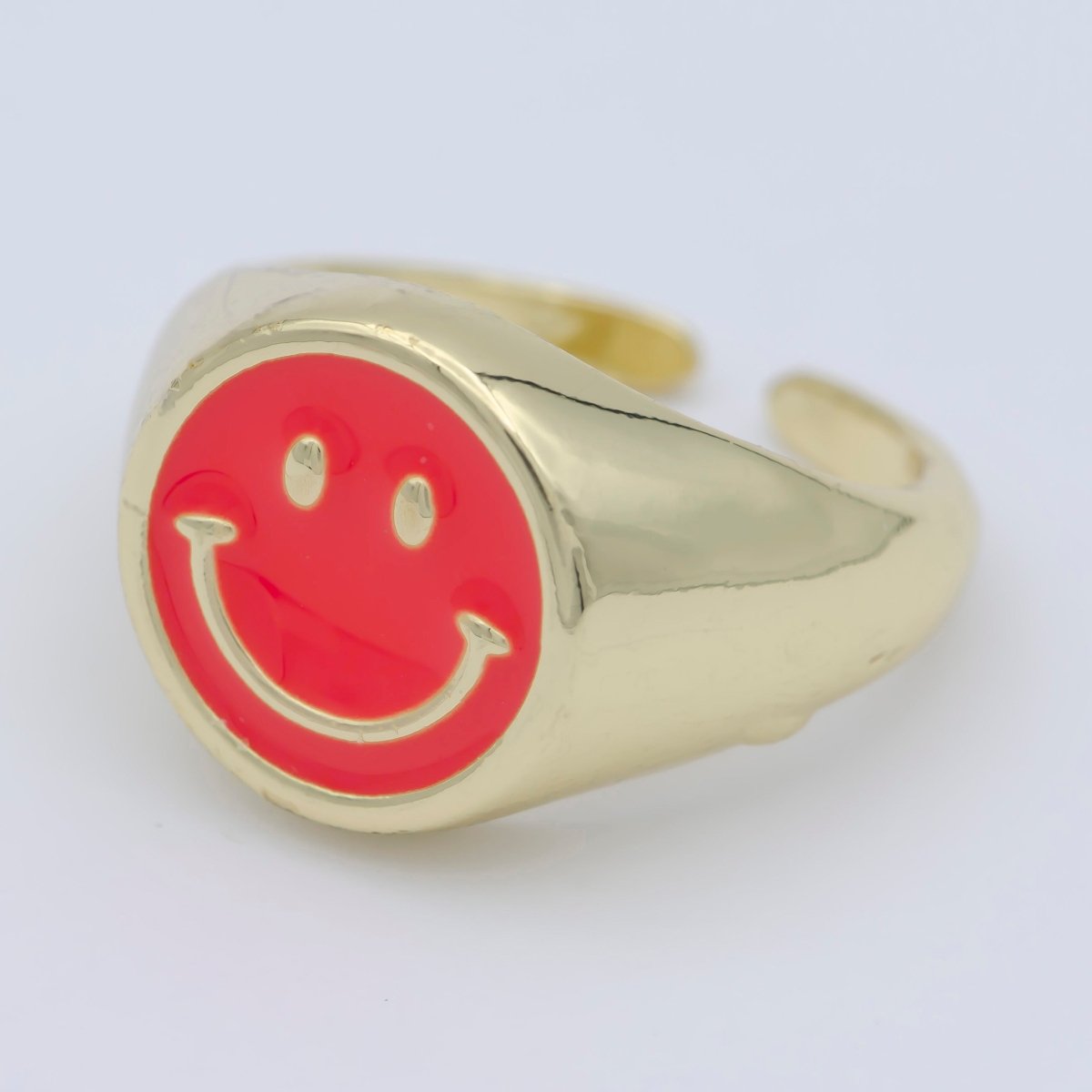 Adjustable Gold Smiley Face Ring, Colorful Enamel Happy Face Signet Ring y2k Jewelry O-881~O-885 O-887~O-891 - DLUXCA
