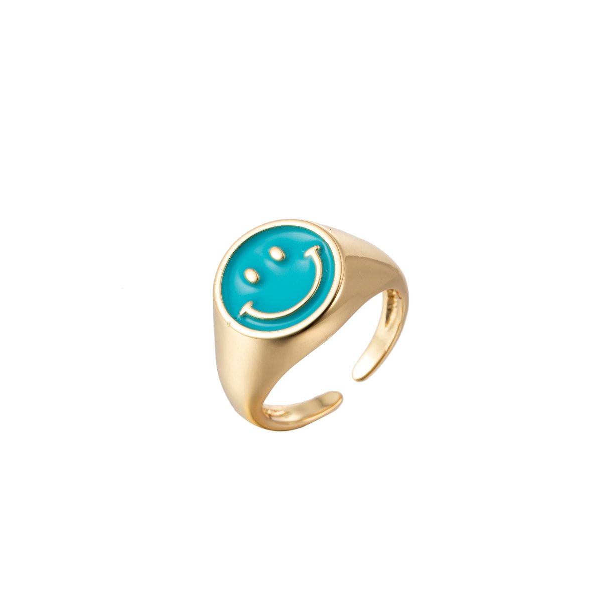 Adjustable Gold Smiley Face Ring, Colorful Enamel Happy Face Signet Ring y2k Jewelry O-881~O-885 O-887~O-891 - DLUXCA