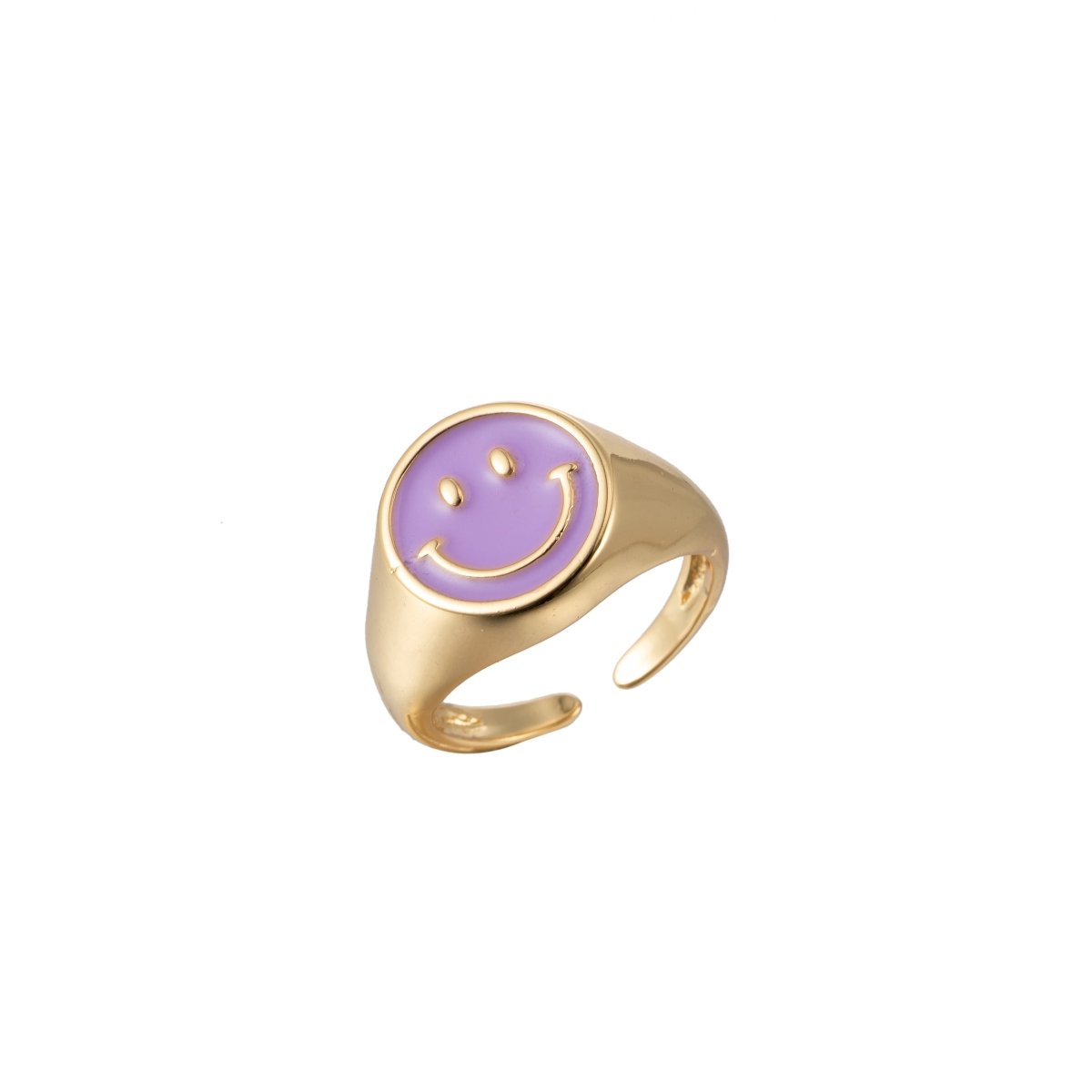 Adjustable Gold Smiley Face Ring, Colorful Enamel Happy Face Signet Ring y2k Jewelry O-881~O-885 O-887~O-891 - DLUXCA