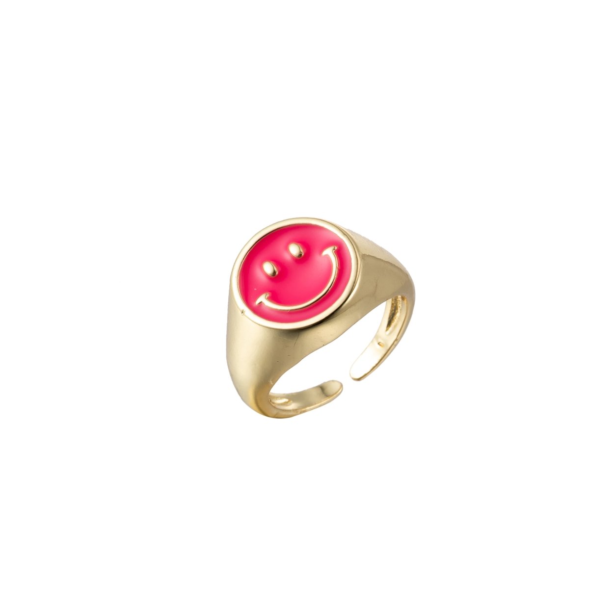 Adjustable Gold Smiley Face Ring, Colorful Enamel Happy Face Signet Ring y2k Jewelry O-881~O-885 O-887~O-891 - DLUXCA