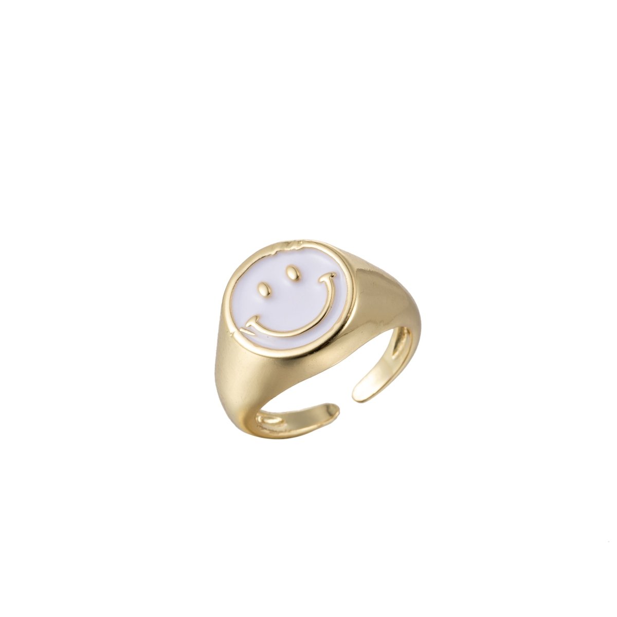 Adjustable Gold Smiley Face Ring, Colorful Enamel Happy Face Signet Ring y2k Jewelry O-881~O-885 O-887~O-891 - DLUXCA
