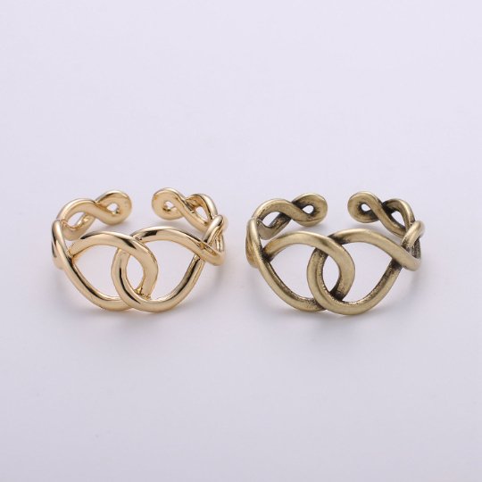 Adjustable Ring Eternity Infinity Braided Crisscross Band Ring Gold plated over Silver for Statement Ring Stack Ring R-015 R-016 - DLUXCA