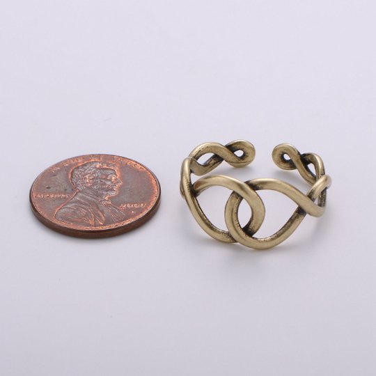 Adjustable Ring Eternity Infinity Braided Crisscross Band Ring Gold plated over Silver for Statement Ring Stack Ring R-015 R-016 - DLUXCA